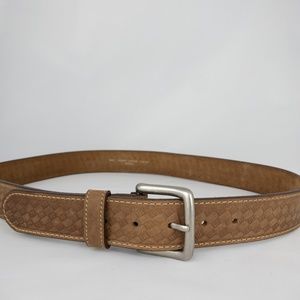 Leather Belt Mens Size 38 (Fits 37" - 41") Brown Textured Silver Buckle Like New
